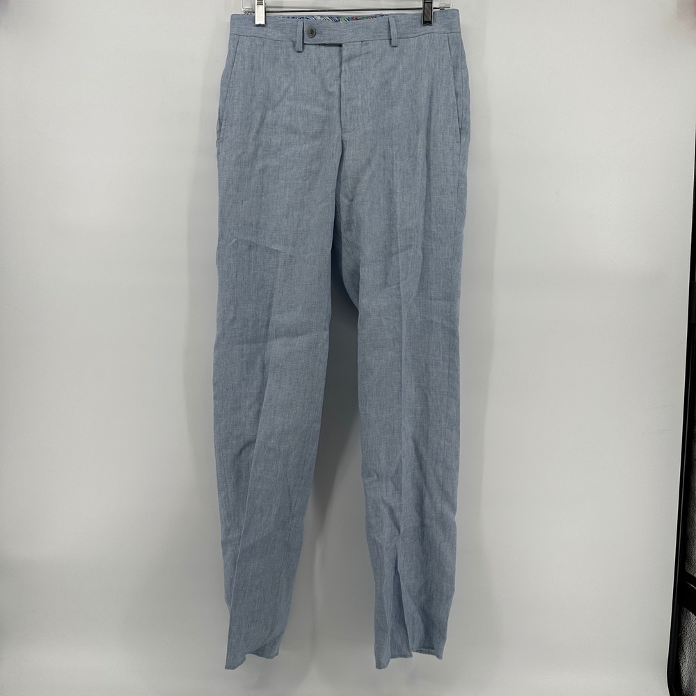 Robert Graham Russell Light Blue 100% Linen Modern Fit Pants 30R NEW